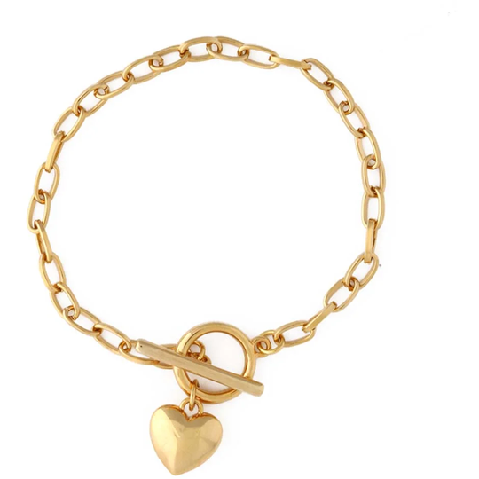 Puffed Heart T-Bar Chain Bracelet, Orelia Rannekorut